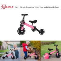 Tricycle Draisienne Vélo HUOLE 2 en 1 pour Enfant de 18 mois à 4 ans - Rose