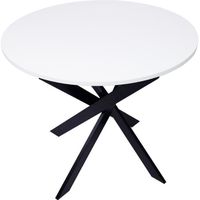 Table à manger ronde, 90x90x77cm, 4 personnes, Couleur blanc mat, Pieds métalliques noir laqué mat, RF1934