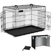 VOUNOT Cage pour chien pliable avec 2 portes verrouillable plateau amovible et housse de protection 92x58x64cm