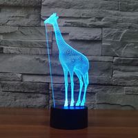 Animal 3D Illusion Lampe Led Veilleuse avec 7 Couleurs Clignotant et Interrupteur Tactile Lampe de Bureau de Chambre Alimentée par