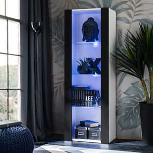 VITRINE - ARGENTIER Vitrine armoire Tivoli Komodee - LED bleues - Noir Mat & Blanc - Façades en Mat - L55cm x H159cm x P35cm