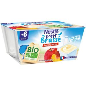 DESSERT LACTÉ NESTLÉ P'tit Brassé Bio Pomme Pêche - 4x90 g - Dès