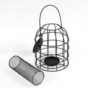 MANGEOIRE - TRÉMIE Shipenophy Mangeoire à oiseaux en cage Cage en fer, mangeoire pour oiseaux, distributeur de nourriture en jardin protection Noir