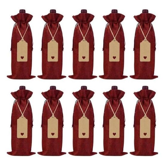 Sacs à Bouteille En Toile De Jute – Lot De 12 Avec Cartes, étiquettes, Ficelle, Stylo, Pour Cadeaux Vin Ou Champagne