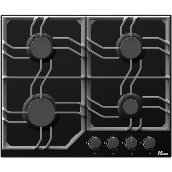 HUDSON Plaque Cuisson Gaz 4 Feux Encastrée 60 cm Verre Noir L 58