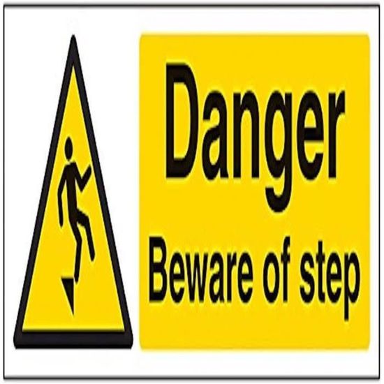 Cartello Pericolo Attenzione Al Gradino Vsafety 63032 – Adesivo Norma EN ISO 7010, 300x100 Mm, Giallo/Nero