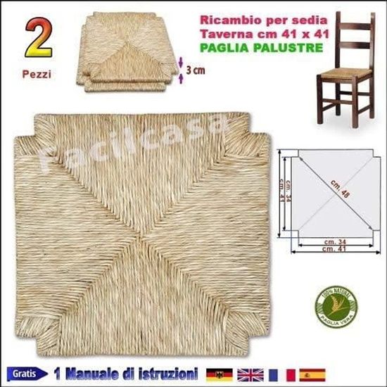 Kit De 2 Sièges / Assises De Chaise PISA - Structure Paille Naturelle 37x37 Cm - Neuf