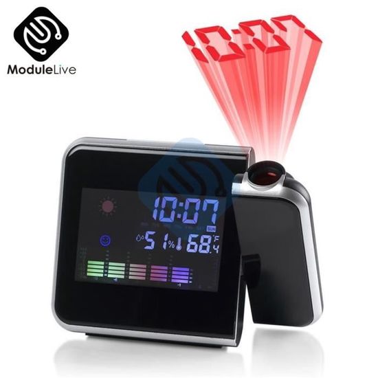 Horloge,Horloge de Projection numérique LCD couleur créative, réveil, thermomètre, humidité, hygromètre, projecteur de - Type Black