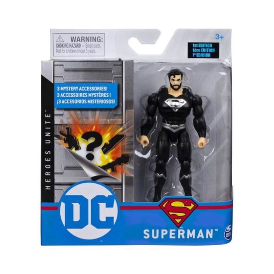 Coffret Figurine Superman Noir 10 cm 3 Accessoires Mystere personnage DC Set Super Heros Nouveaute Jouet Garcon
