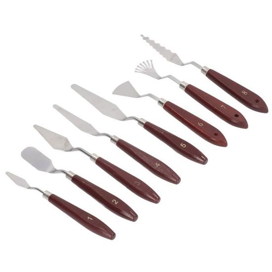 Set De 9 Couteaux à Peindre En Acier Inoxydable - Spatules Et Couteaux à Palette Pour Artistes Avec Manches En Bois