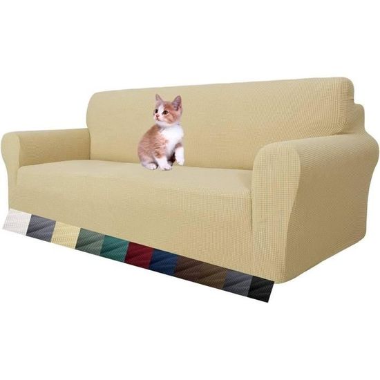 WWQQKJ Housse De Canapé Sans Accoudoirs 2-3 Places – Jacquard Extensible Imperméable Beige 160-190 Cm