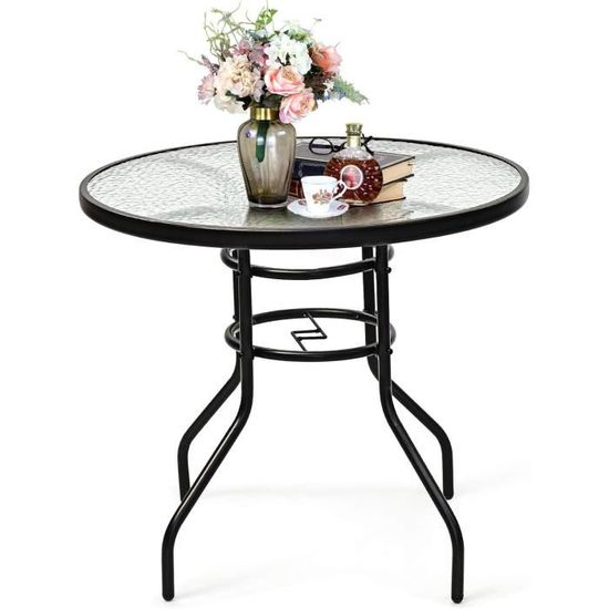 Table De Balcon Ronde Extérieure - 60 X 60 X 76.5 Cm - Noire, Plastique PP - Supporte 50 Kg - Facile à Nettoyer