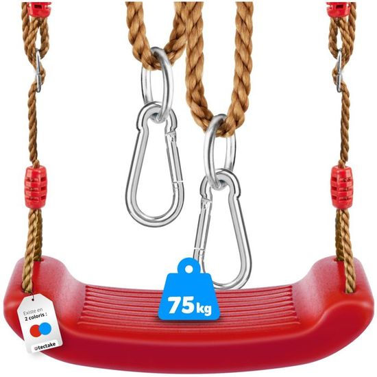 OTITU Just Fun Siège De Balançoire En Caoutchouc – Avec Plaque Métallique – Rouge – Norme EN 1176 Pour Aires Publiques