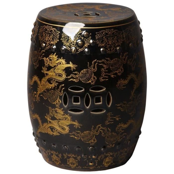 tabouret de jardin en céramique dragon noir b33*h45cm - fine asianliving - style exotique - fait à la main
