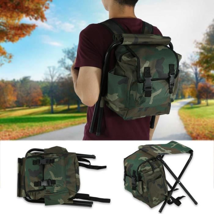 LLA® Tabouret de pêche pliant de chaise de sac à dos de randonnée en plein air portable En Stock