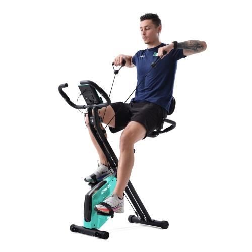 Vélo d'appartement pliable X-Bike vélo de fitness pour vélos d'appartement, siège et dossier rembourrés—BLEU