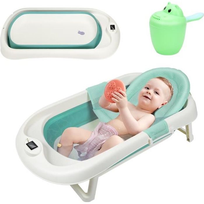 BMOT Bébé Baignoire Bébé Nacelle Enfants Pliable Pliable Bain Sûr 3 en 1 0-6 Ans avec Pieds Portable vert