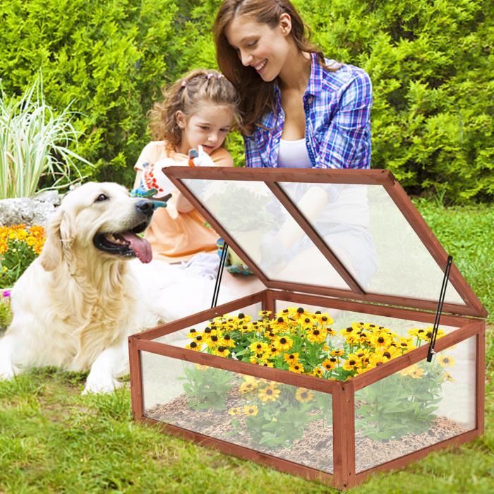 Serre de Jardin en Bois à Tomates Châssis ou Bac à Fleurs pour Plantes Balcon Terrasse Jardin Couleur Blanc 100 x 65 x 40 CM