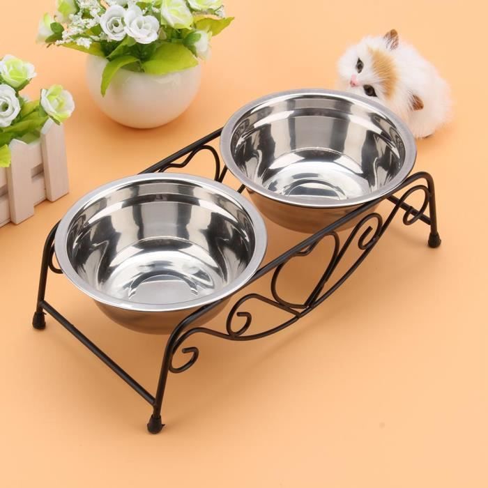Support de plateaux avec deux bols pour nourriture en acier inoxydable pour animaux de compagnie Set de bols pour chat-chien---SEC