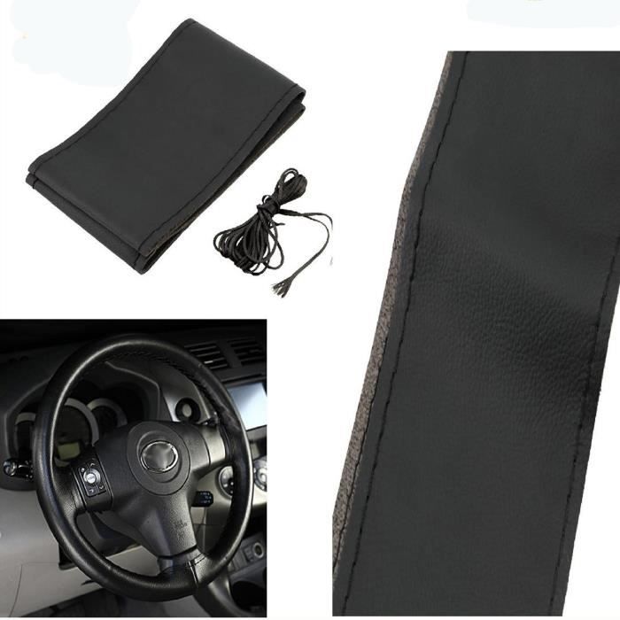 Couvre Volant de voiture cuir NOIR pose facile housse PU DIY 38 cm