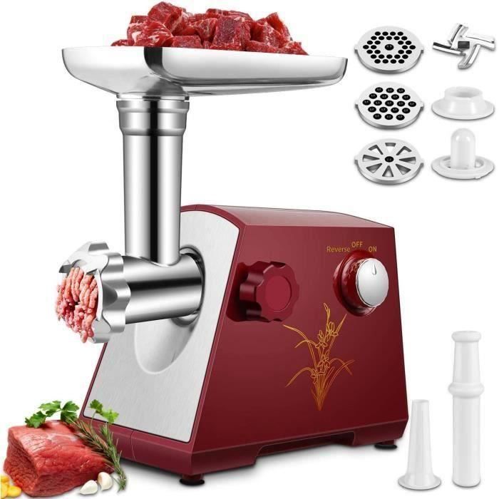 Hachoir à Viande Électrique,Fabricant de saucisses avec 3 acier inoxydable Plaques de Broyage, 1000W MAX Moteur en cuivre,(Rouge)