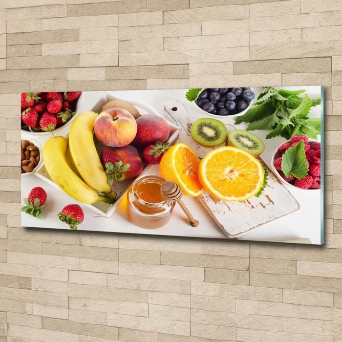 Tulup 125x50cm Tableau sur verre acrylique- Nourriture boissons - Fruits Miel - Multicolore