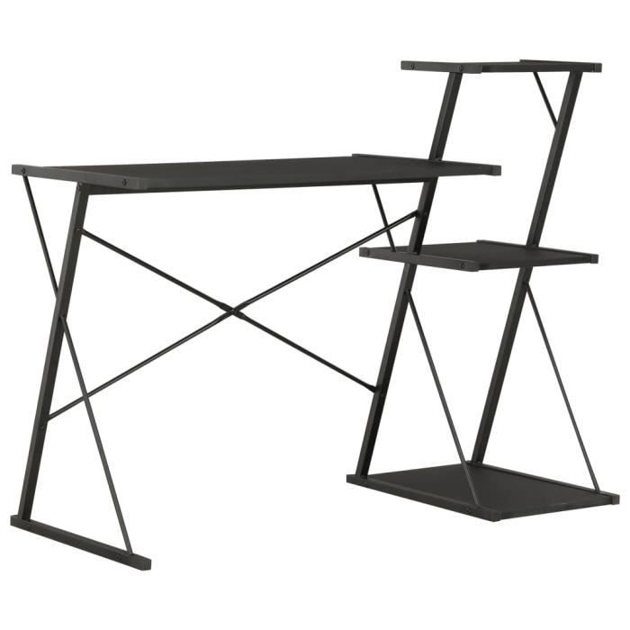 Bureau avec étagère-Table de bureau Étagère de rangement Bureau informatique design industriel Noir 116x50x93 cm