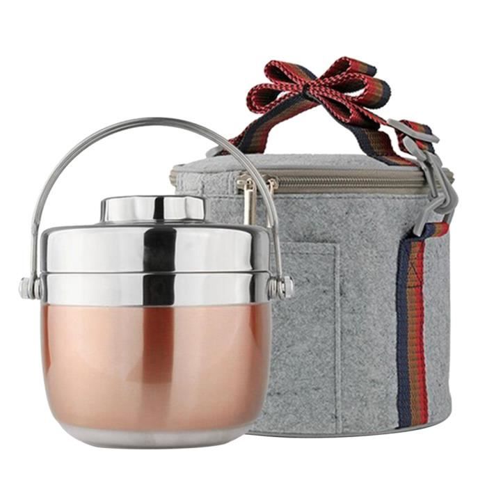 Qianle Boîte Isotherme Boîte à repas 2 Compartiments avec Sac repas 1.2L Or Rose
