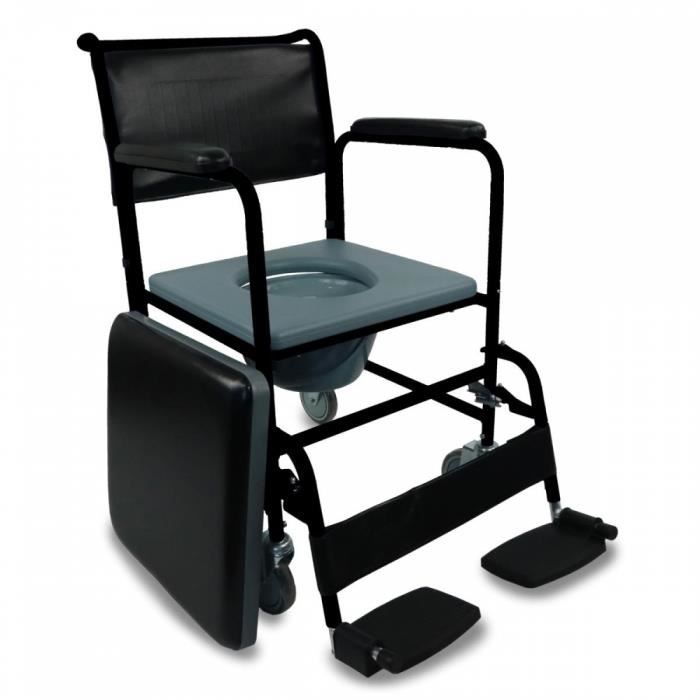 Chaise percée / toilette avec roues et couvercle - Repose-pieds rabattables et accoudoirs amovibles - noir - Barco - Mobiclinic
