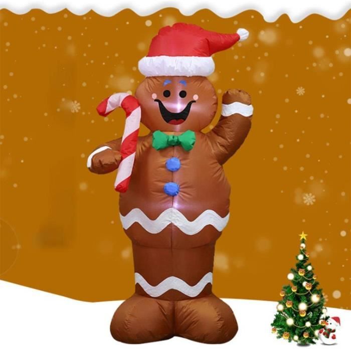 Décorations de Noël,Gonflable De Noël Père Noël Pain D'épice De Neige Homme Décoration Tenez Une Décoration De Bâton De Bonbons pour