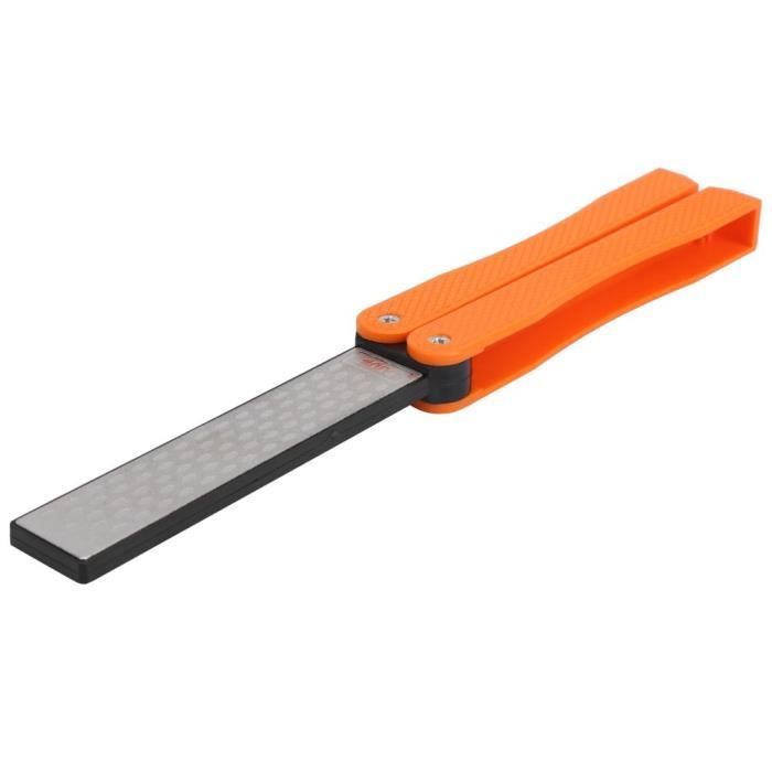 Dioche Affûteur de couteaux pliable Aiguiseur de Couteaux Double Face Pierre à Aiguiser en Diamant Orange Extérieure Portable