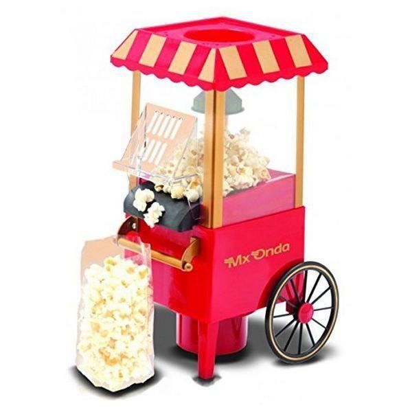 Machine Pop Corn Chariot pour Enfant avec un Design Vintage Retro Rouge 1200W – Nouvelle technologie à Air Chaud, Sucré ou Salé
