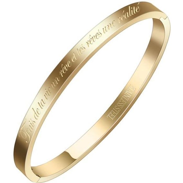 Bracelet Messages Fais de ta Vie Un rêve et tes rêves Une réalité Jonc Fin en Acier Inoxydable 316L, AURSTORE bracelet Message