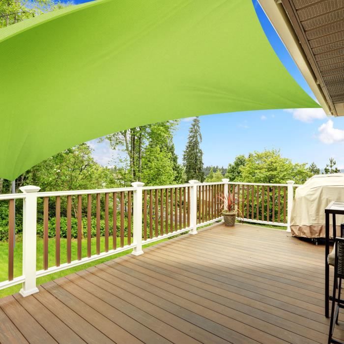 Voile Ombrage 3x5 m - Vert Clair - Rectangulaire Waterproof & Anti-UV - Lavable en Machine - Densité 160g - m² - Toile Tendue