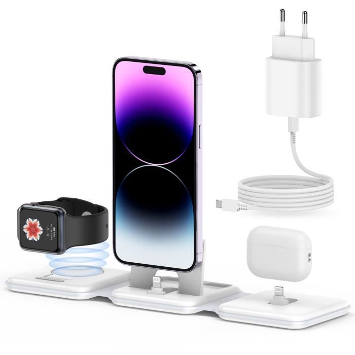 3 en 1 station de recharge pliable Apple, support de chargeur multi-appareils, iPhone 14Pro Max/13/12,Apple Watch 8/7/Ultra, AirPods