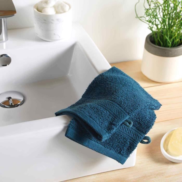 CDaffaires 2 gants de toilette 15 x 21 cm eponge unie colors Bleu Nuit