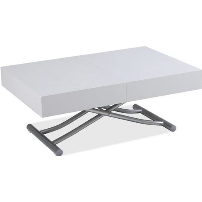 Table basse relevable extensible ALBATROS design en Chêne Blanc et Pied alu blanc chêne Inside75