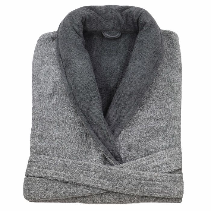 LINANDELLE - Peignoir homme en coton bouclette éponge rasée BICOLORE - Gris anthracite - Adulte Homme - M