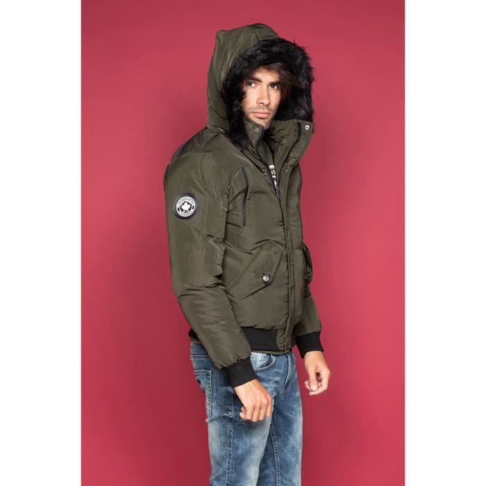 Parka courte à capuche et fourrure SHARK - Couleur - Dark Kaki, Taille - XXL