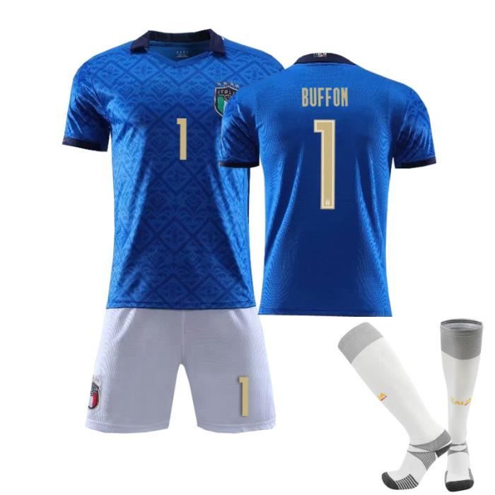 Maillot de Football Italie Domicile 2020-2021 1 Buffon Collection d'Italie Maillot Formation Bleu Tenue + Chaussette Junior Enfant