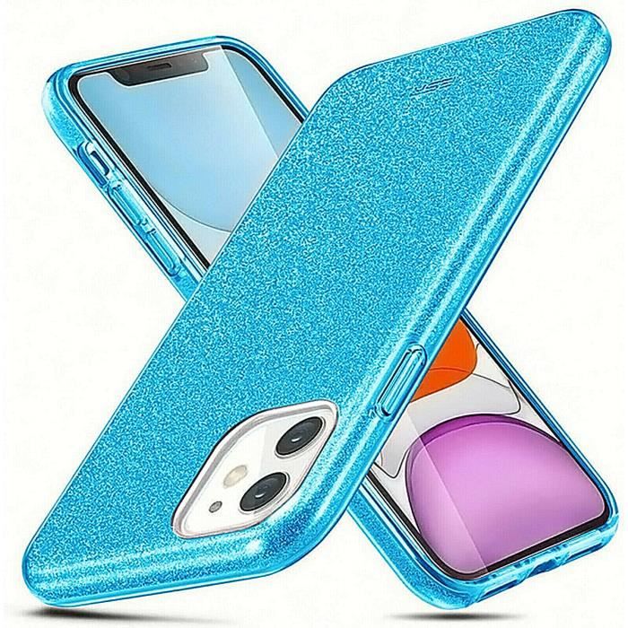 Coque brillante pour iPhone 7 - iPhone 8, Coque forte bling rebords, 3 couches souple pailletée et rigide: Couleur Bleu