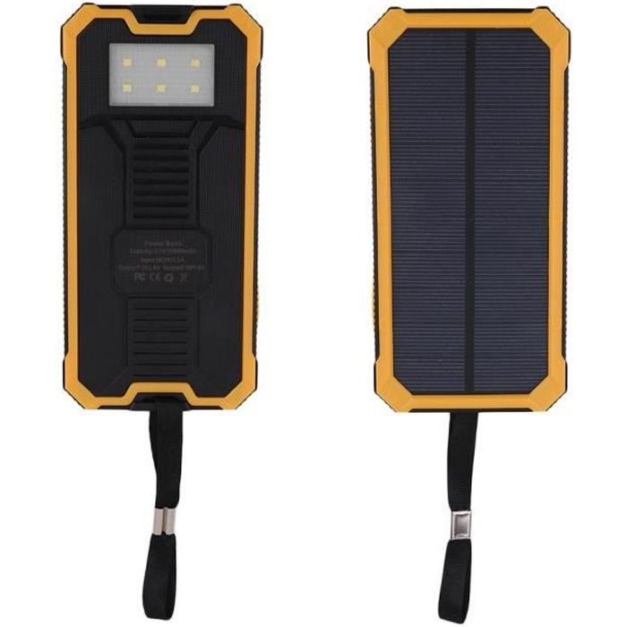 Batterie externe solaire 100000 Mah Camping randonnée avec lampe Led double USB-Jaune