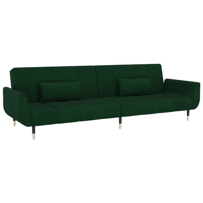 Canapé-lit 2 places - HELLOSHOP26 - Convertible - Velours vert foncé - Cadre bois & pieds métal - Couchage occasionnel