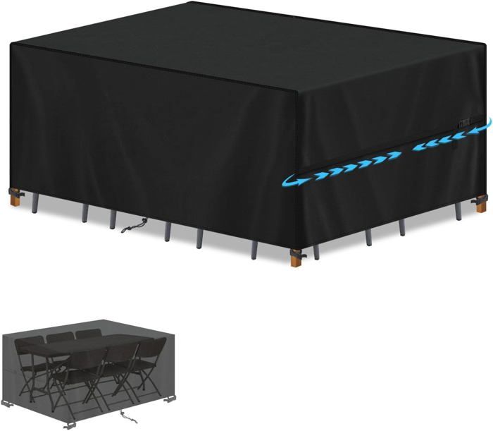 Housse De Table De Jardin Rectangulaire 175x105x71 Cm - Tissu Oxford 600D Imperméable Et Résistant Aux UV - Gris