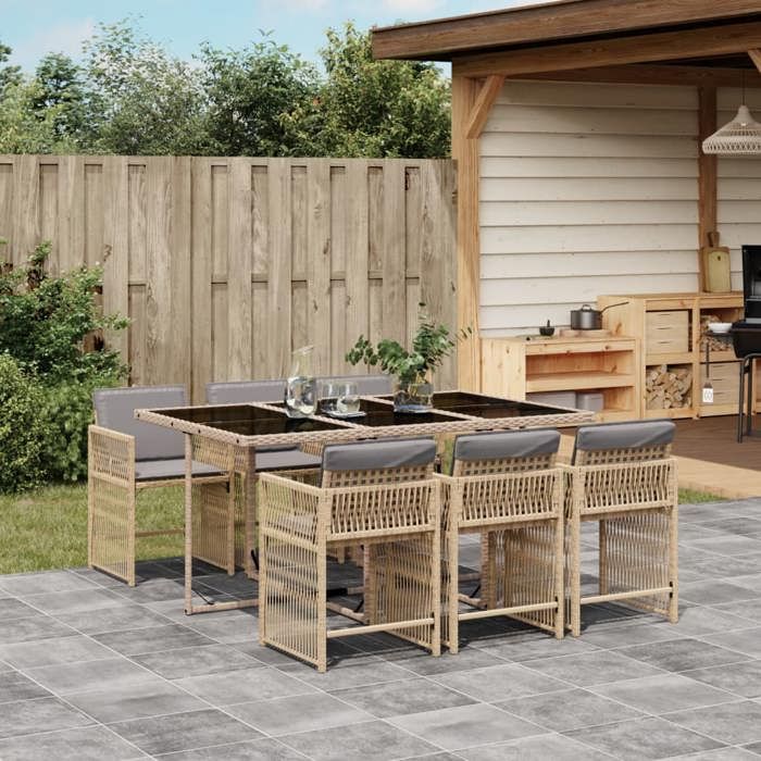 vidaXL Ensemble à Manger de Jardin avec Coussins 7 pcs Table et Chaises à Dossier Rabattable Meubles dExtérieur Patio 3211632