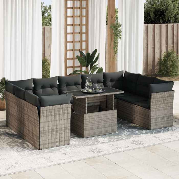 vidaXL Salon de jardin avec coussins 10 pcs
