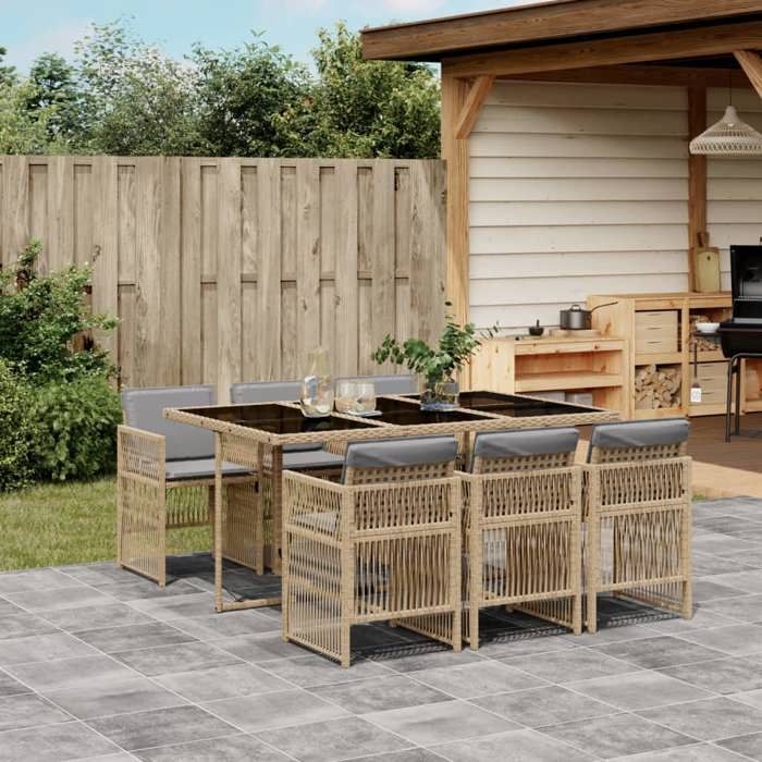 vidaXL Ensemble à Manger de Jardin avec Coussins 7 pcs Table et Chaises à Dossier Rabattable Meubles dExtérieur Patio 3210912