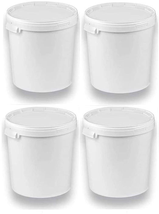 Seau 30 L Blanc Silplast Lot de 4 pièces avec couvercle en plastique alimentaire empilables pour stockage de lait de farine