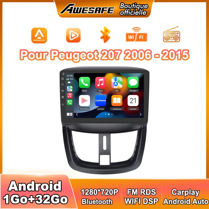 Autoradio Android Per Peugeot 207 (2006-2015) – Hodozzy 7 Pollici Touch, 2GB+64GB, Wireless Carplay, Android Auto, GPS, WIFI, Bluetooth, DSP E FM