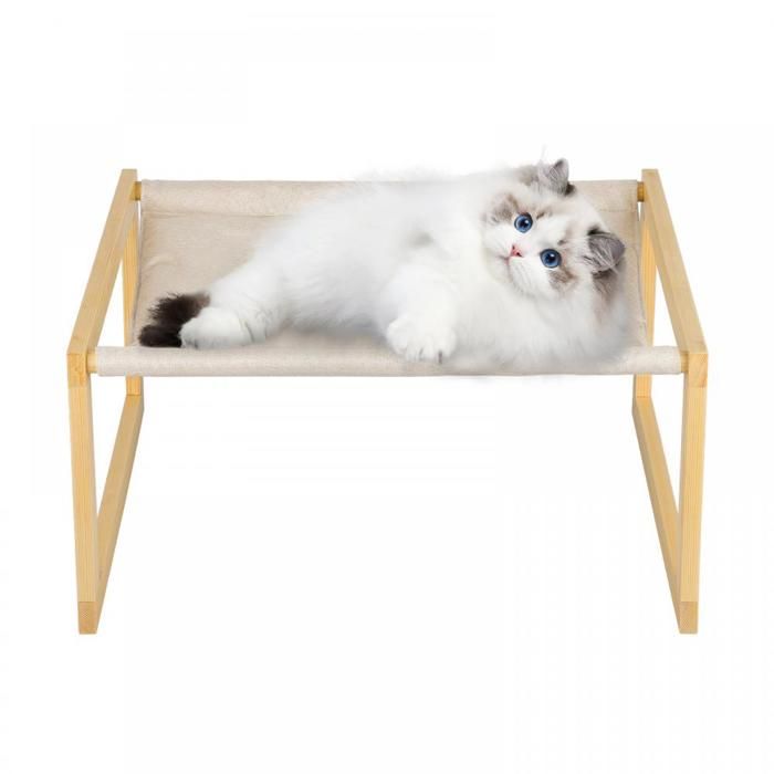 Comparer les prix de QUIIENCLEE Lit blanc pour chat-Cadre en bois-Lavable-Fournitures pour chat-Hamac pour chat-50*40*25cm